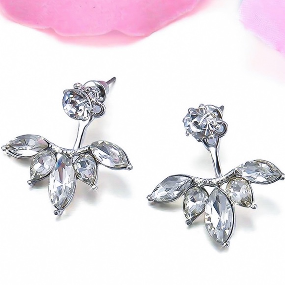 Silver & Crystal Earring Studs w/Matching Jackets - Picture 4 of 8